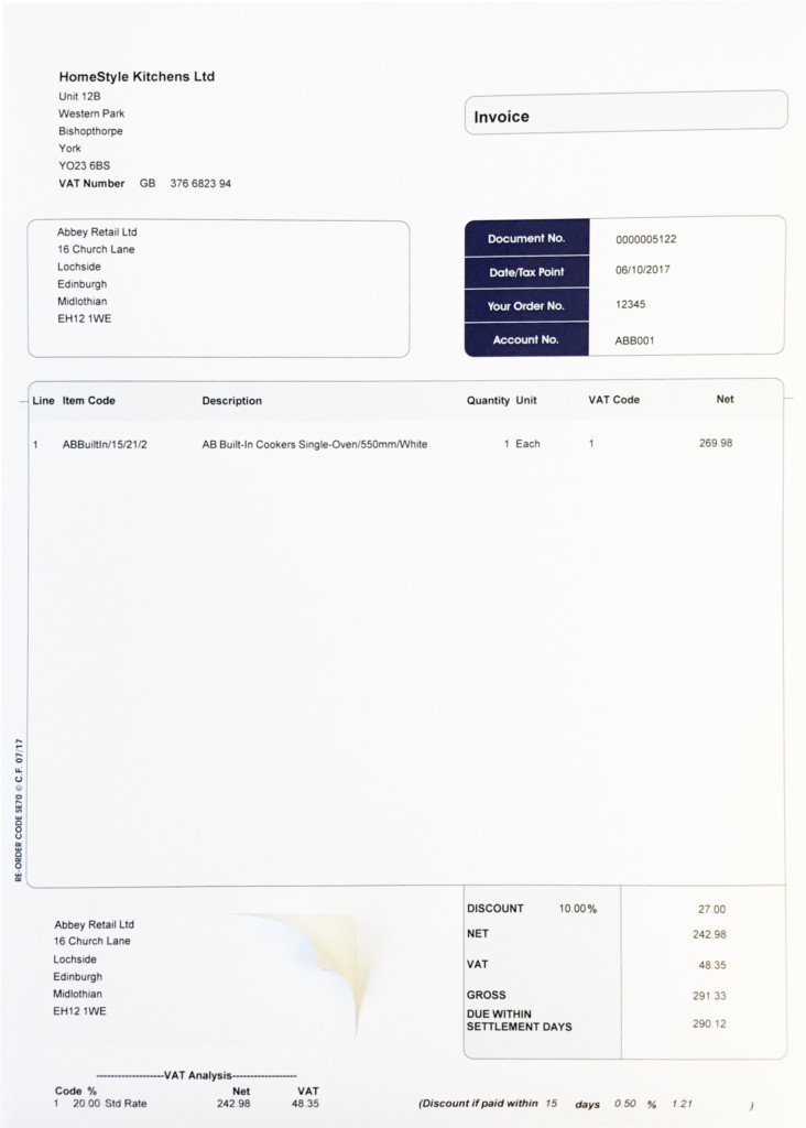 Invoice with 1 integrated label