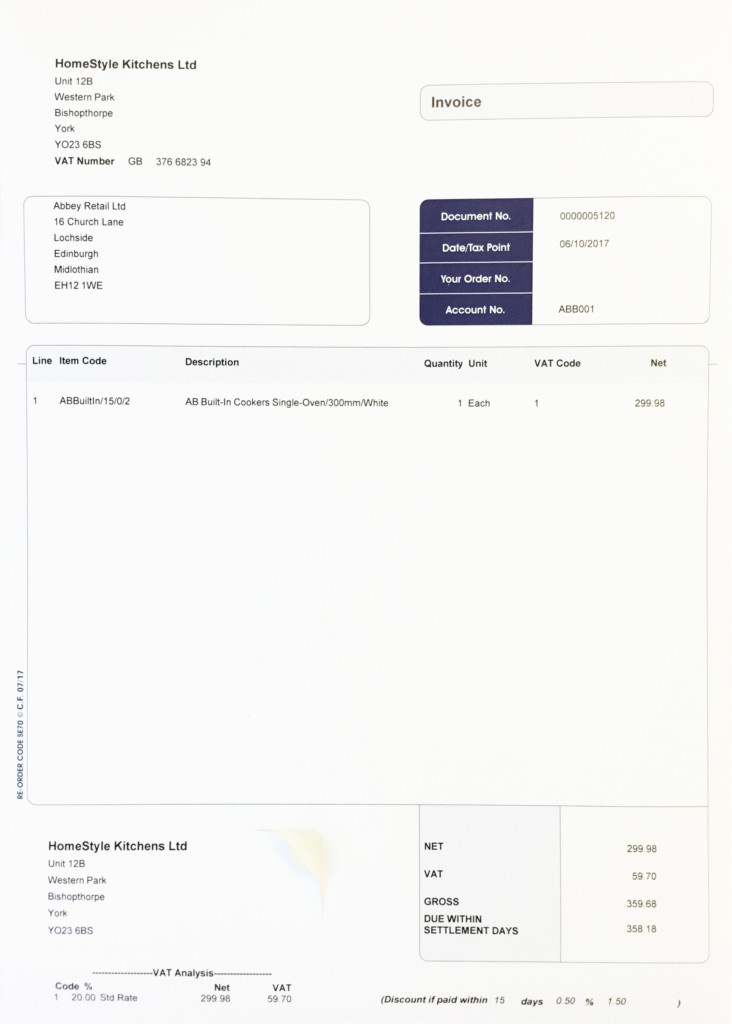 Invoice with 1 integrated label